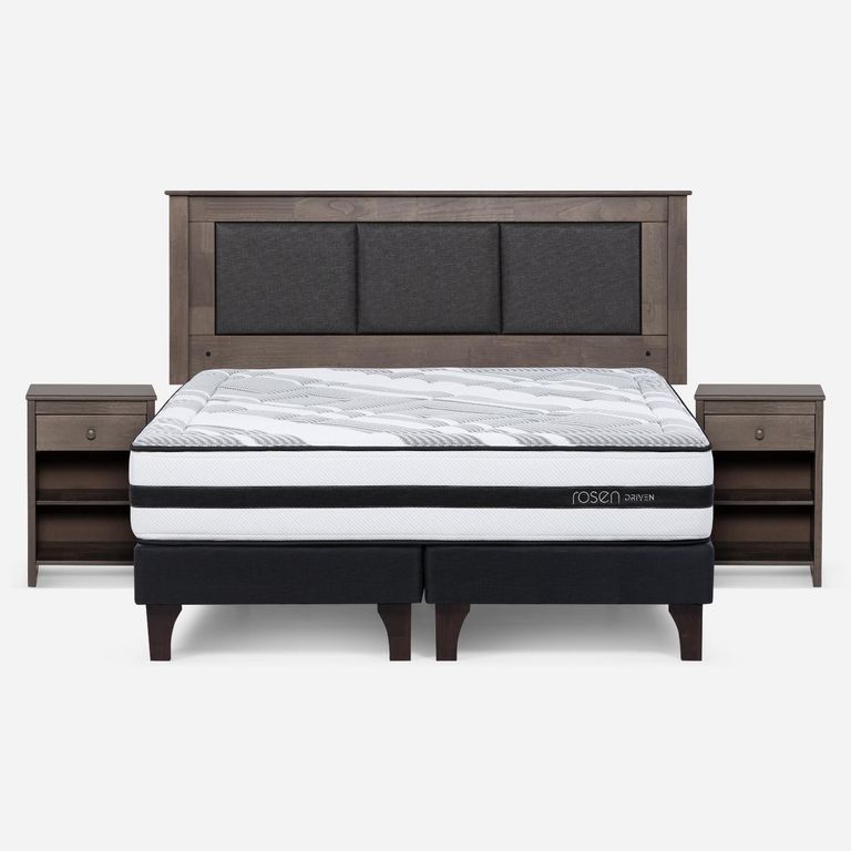 ROSEN Cama Europea Driven 2 Plazas x 2.00mt Base Dividida + Respaldo + 2 Veladores