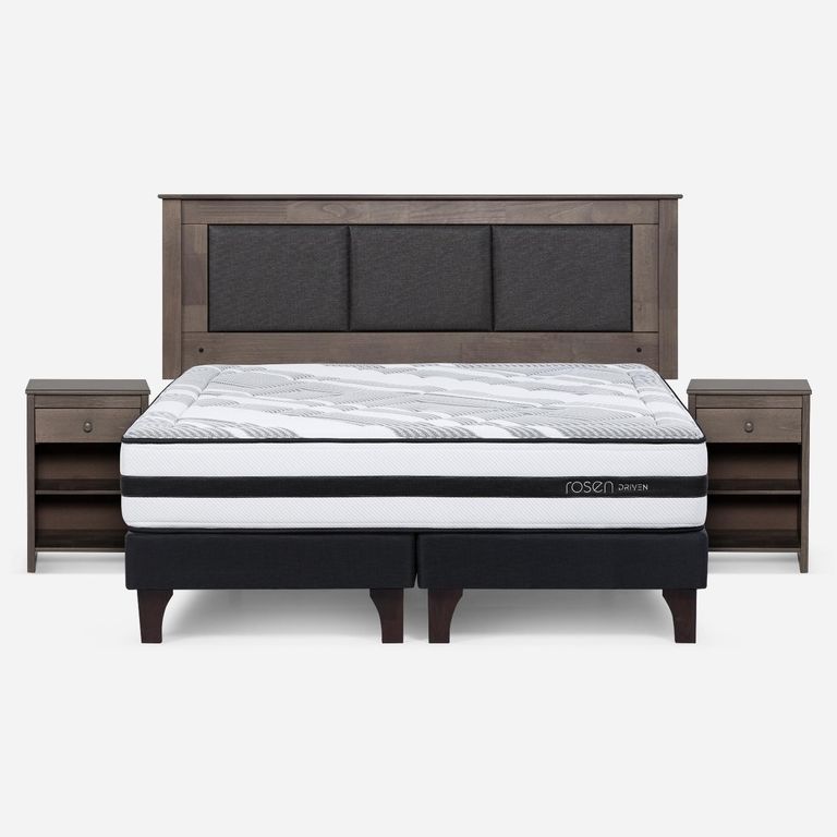 ROSEN Cama Europea Driven King x 2.00mt Base Dividida + Respaldo + 2 Veladores
