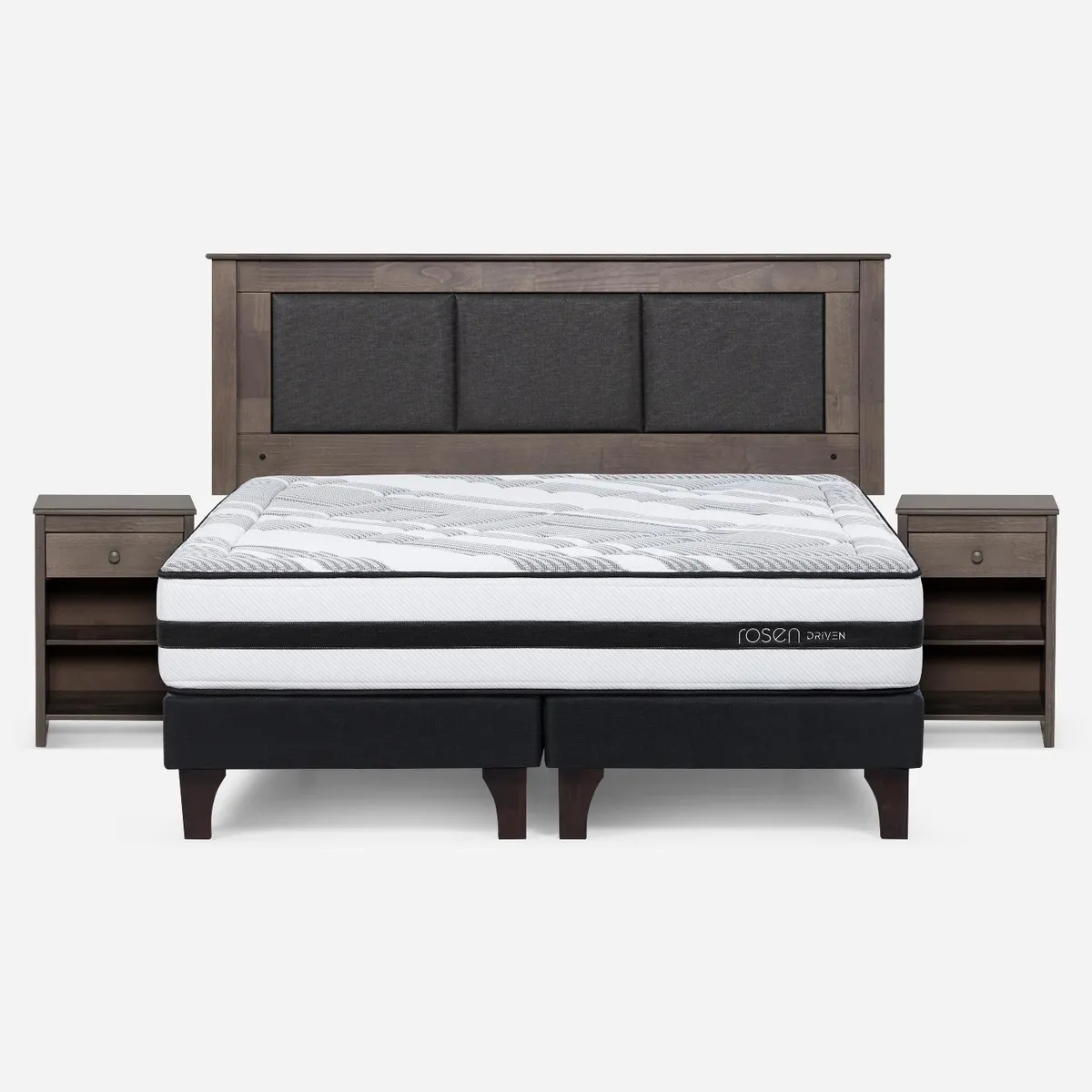 ROSEN - Cama Europea Driven King x 2.00mt Base Dividida + Respaldo + 2 Veladores Rosen