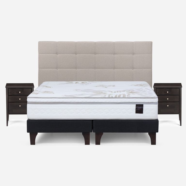 ROSEN Cama Europea Art 4 Super King x 2.00mt Base Dividida + Respaldo + 2 Veladores