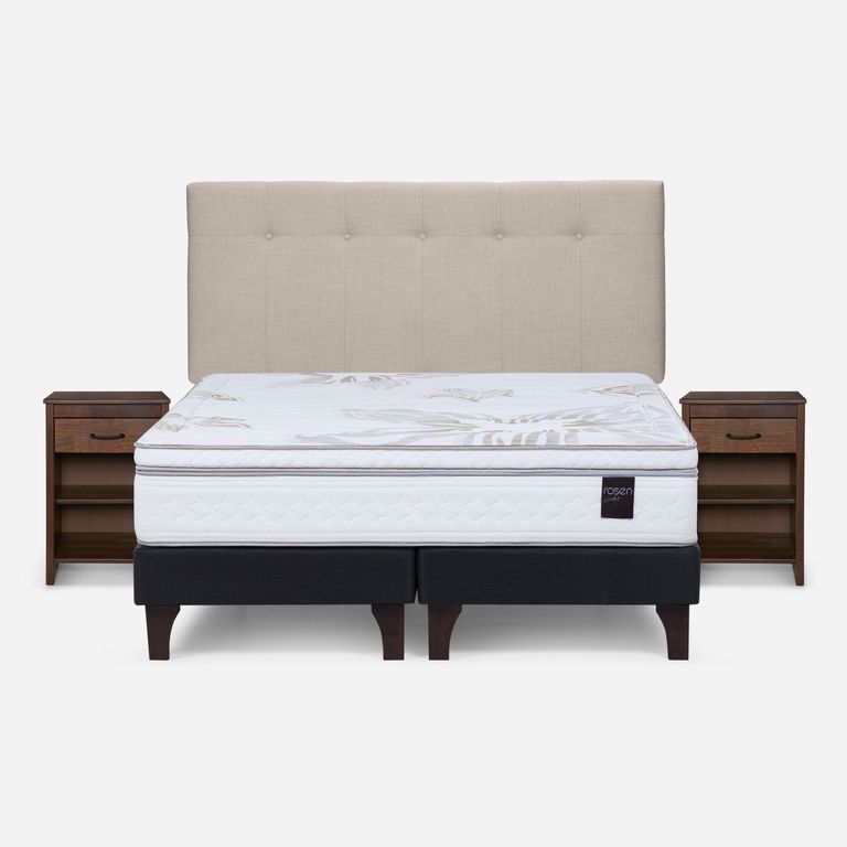 Cama Europea Art 4 2 Plazas x 2.00mt Base Dividida + Respaldo + 2 Veladores