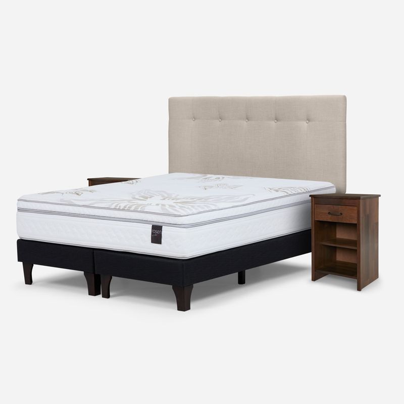 ROSEN - Cama Europea Art 4 2 Plaza Bd N Bennet G + Respaldo + 2 Veladores Rosen