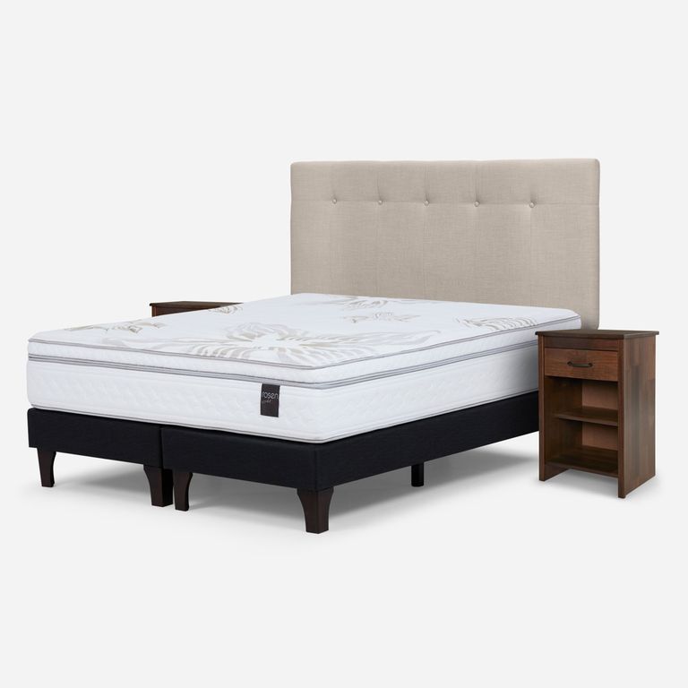 Cama Europea Art 4 King X 2.00 CM Base Dividida + Respaldo + 2 Veladores