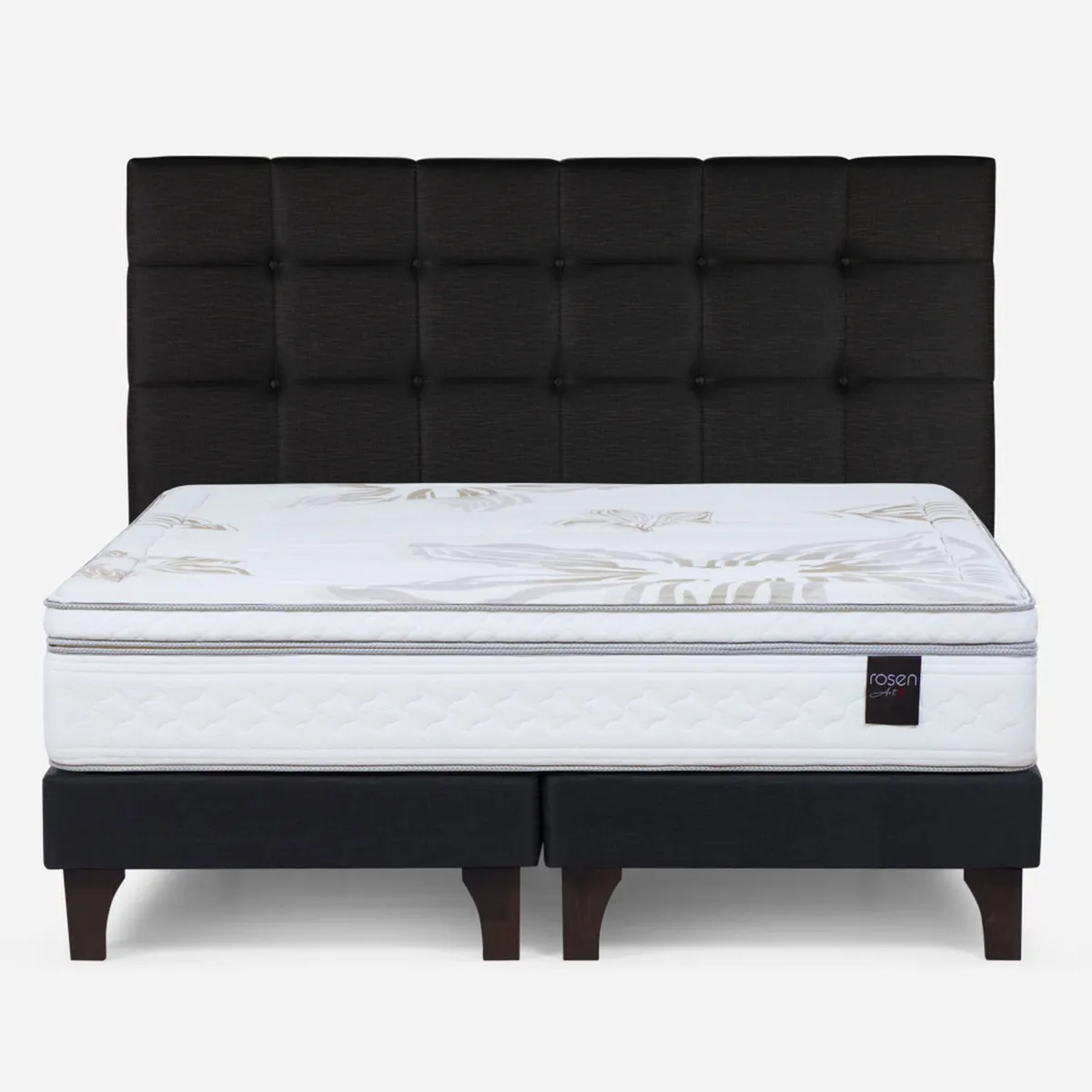 ROSEN - Cama Europea Art 4 Super King x 2.00mt Base Dividida + Respaldo + 2 Veladores Rosen