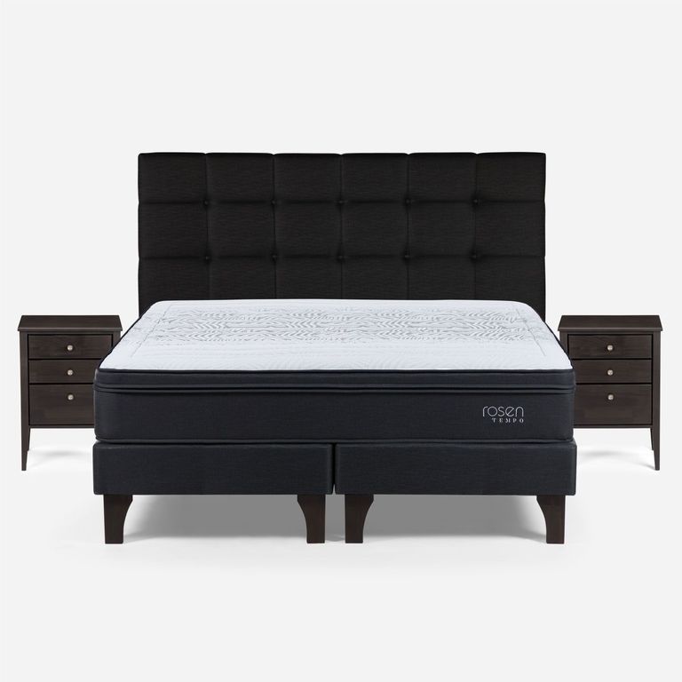 ROSEN Cama Europea Tempo Super King X 2.00 cm Base Dividida + Respaldo + 2 Veladores