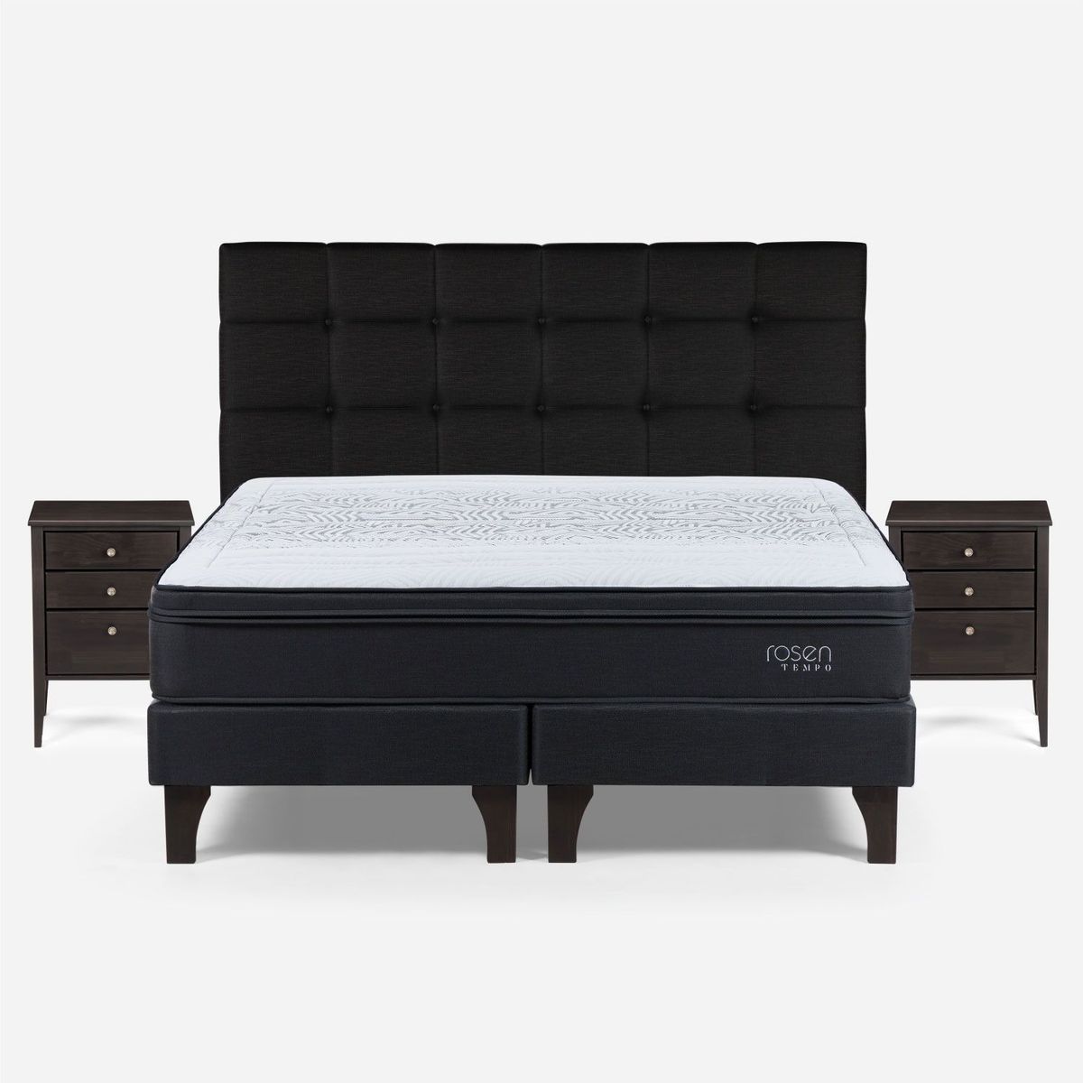 ROSEN - Cama Europea Tempo Super King X 2.00 cm Base Dividida + Respaldo + 2 Veladores Rosen
