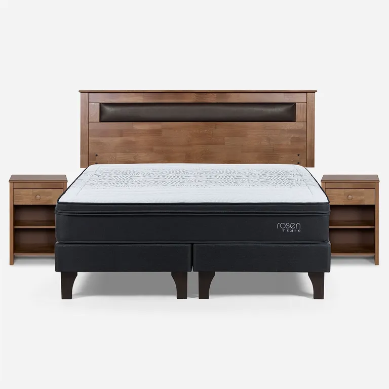 Cama Europea Tempo King x 2.00mt Base Dividida + Respaldo + 2 Veladores