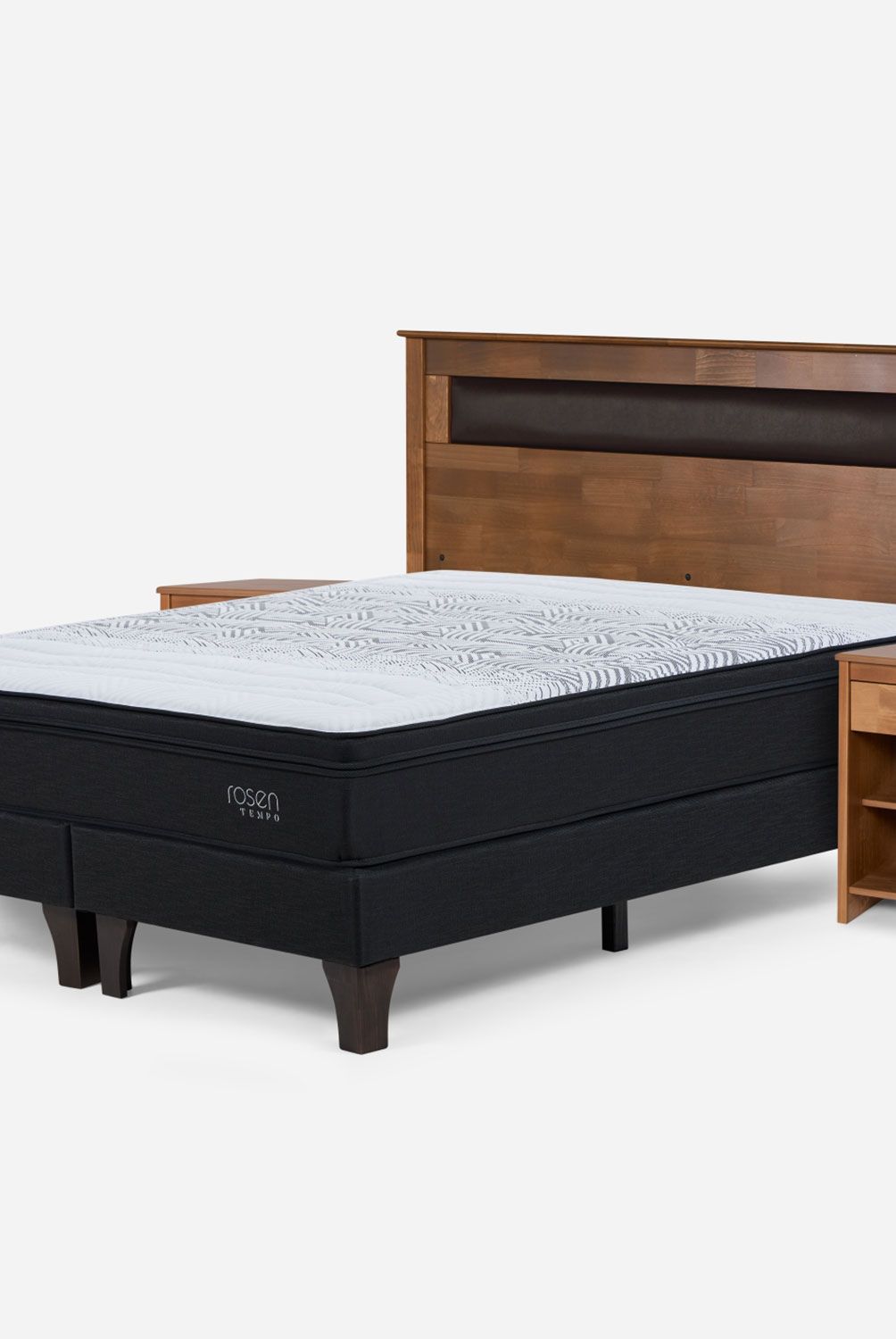ROSEN - Cama Europea Tempo King Ferrara G + Respaldo + 2 Veladores Rosen