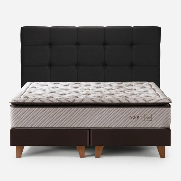 Cama Europea Nest 2 Plazas x 2.00mt Base Dividida + Respaldo