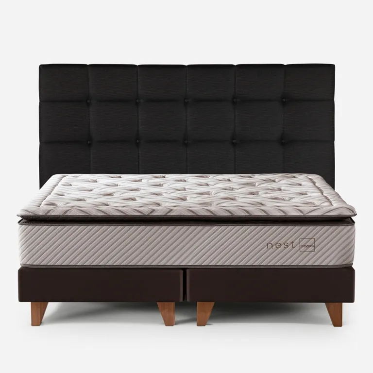 Cama Europea Nest King x 2.00mt Base Dividida + Respaldo