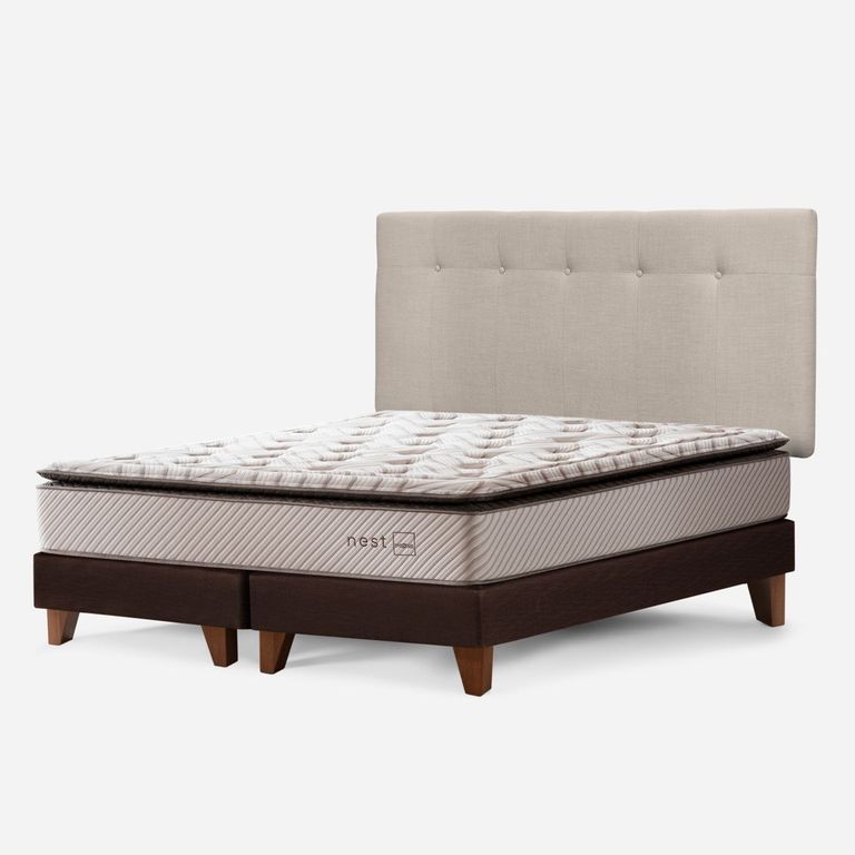 Cama Europea Nest 2 Plazas x 2.00mt Base Dividida + Respaldo