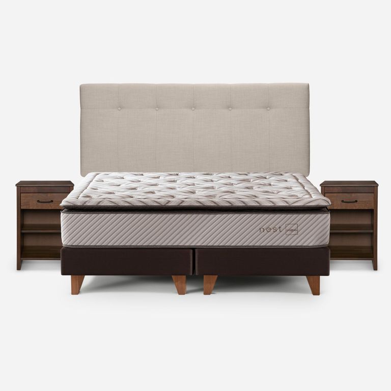 ROSEN Cama Europea Nest King x 2.00mt Base Dividida + Respaldo + 2 Veladores