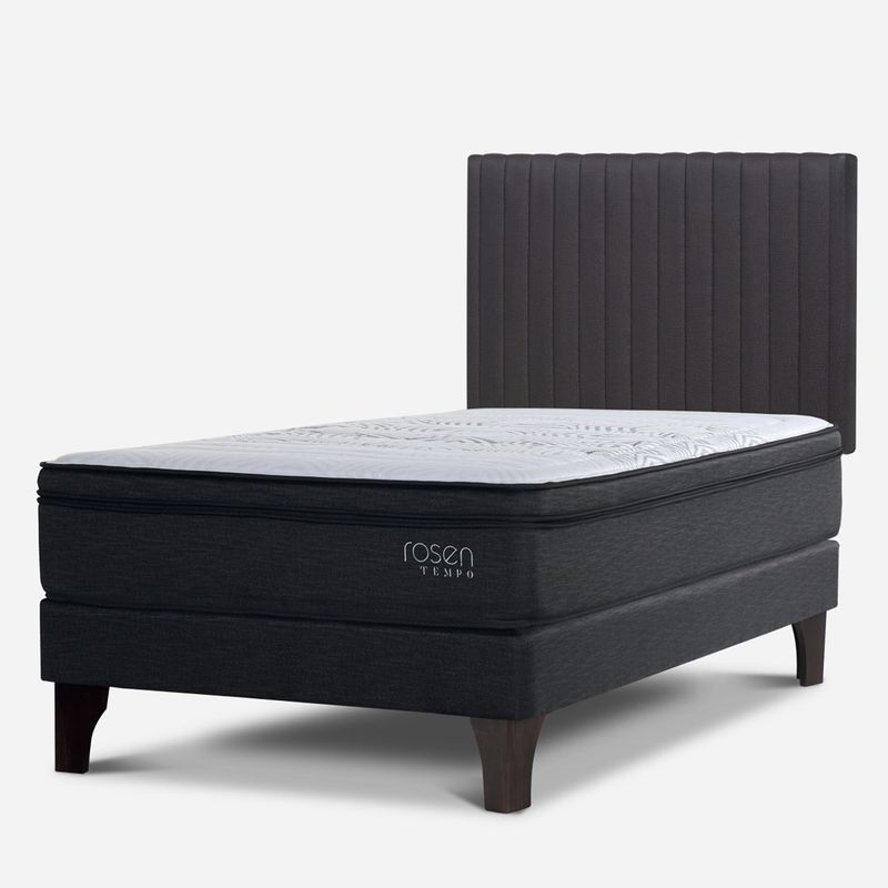 ROSEN - Cama Europea Tempo 1.5 Plaza + Respaldo Lucio Gris Rosen
