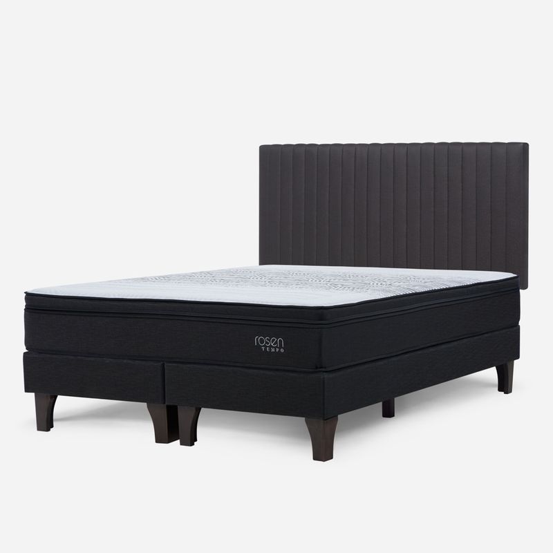 ROSEN - Cama Europea Tempo 2 Plazas Base Dividida + Respaldo Lucio Gris Rosen