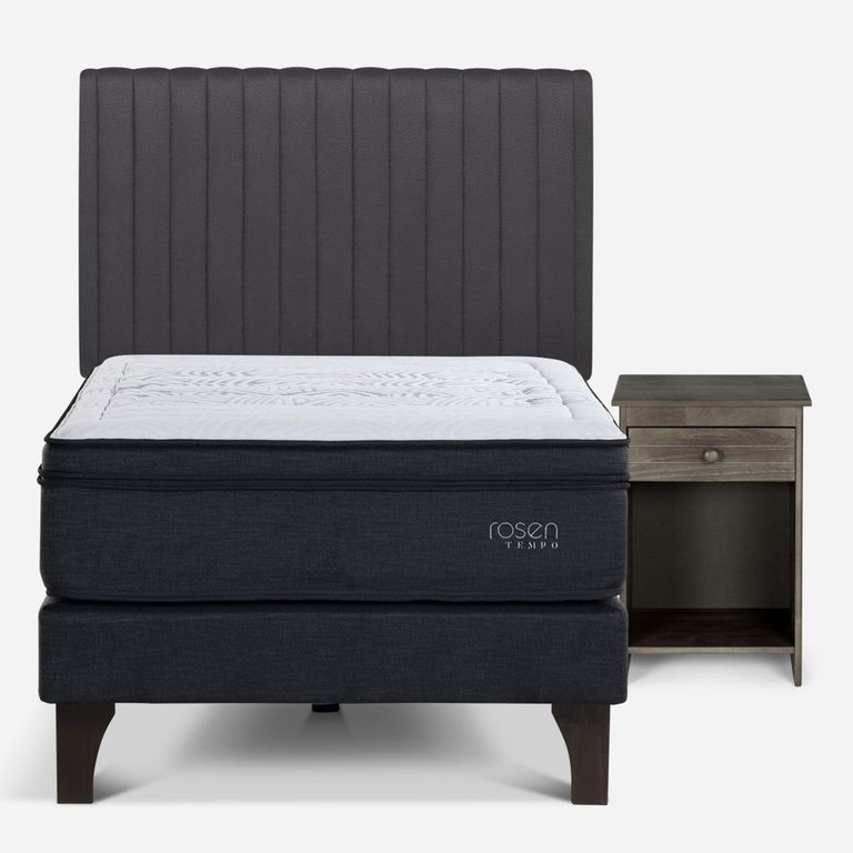 ROSEN Cama Europea Tempo 1.5 Plazas x 2.00mt + Respaldo + 1 Velador