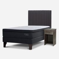 Cama Europea Tempo 1.5 Plaza + Set De Muebles Lucio Gris