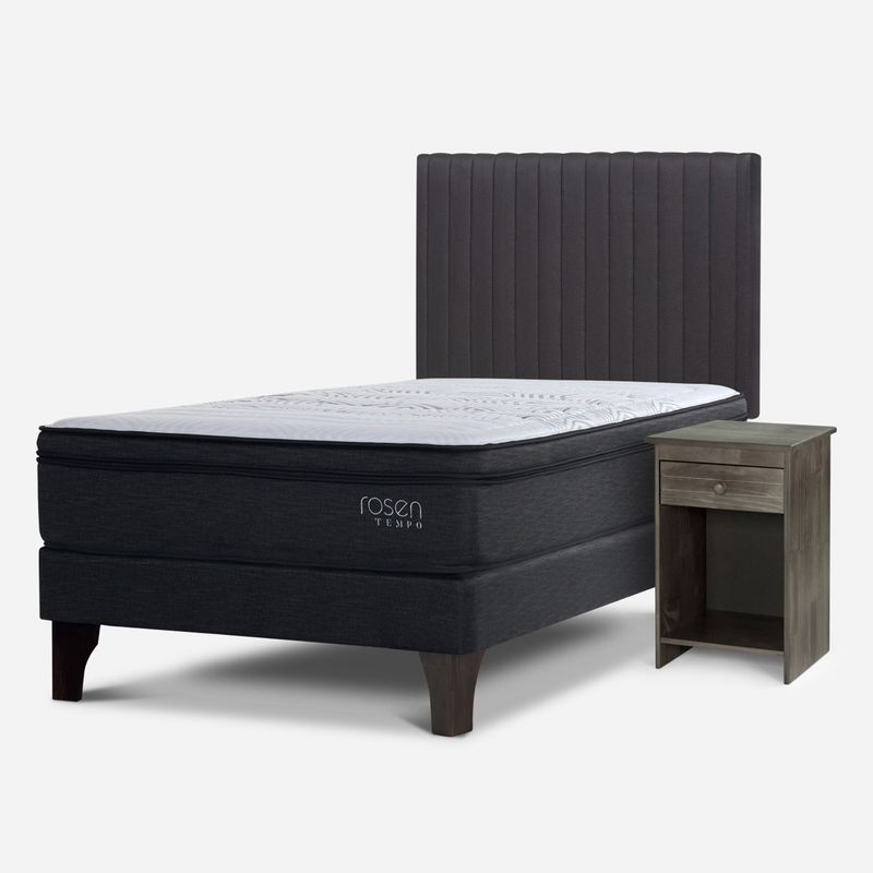 ROSEN - Cama Europea Tempo 1.5 Plaza + Set De Muebles Lucio Gris Rosen