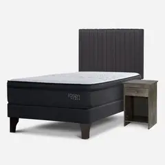 ROSEN - Cama Europea Tempo 1.5 Plaza + Set De Muebles Lucio Gris