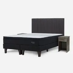 ROSEN - Cama Europea Tempo 2 Plazas Base Dividida + Set De Muebles Lucio Gris