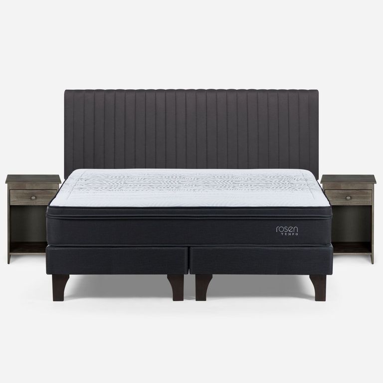ROSEN Cama Europea Tempo King x 2.00mt Base Dividida + Respaldo + 2 Veladores