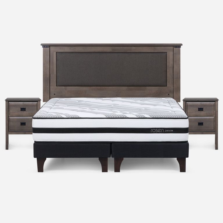 ROSEN Box Spring Driven King X 2.00 CM Base Dividida + Respaldo + 2 Veladores