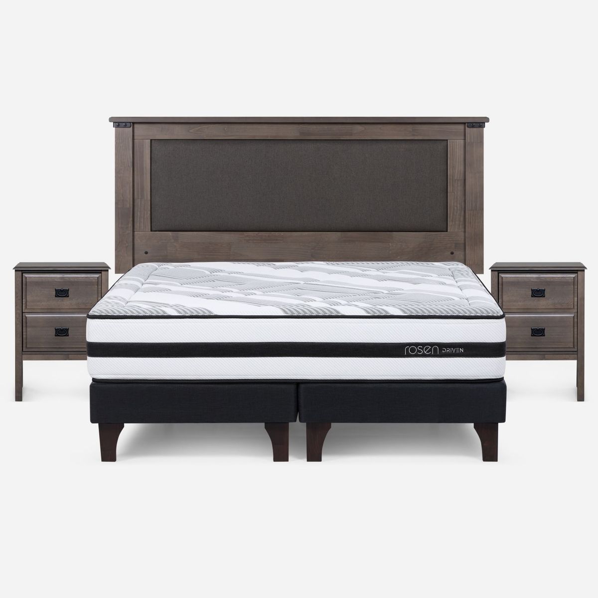 ROSEN - Box Spring Driven King X 2.00 CM Base Dividida + Respaldo + 2 Veladores Rosen