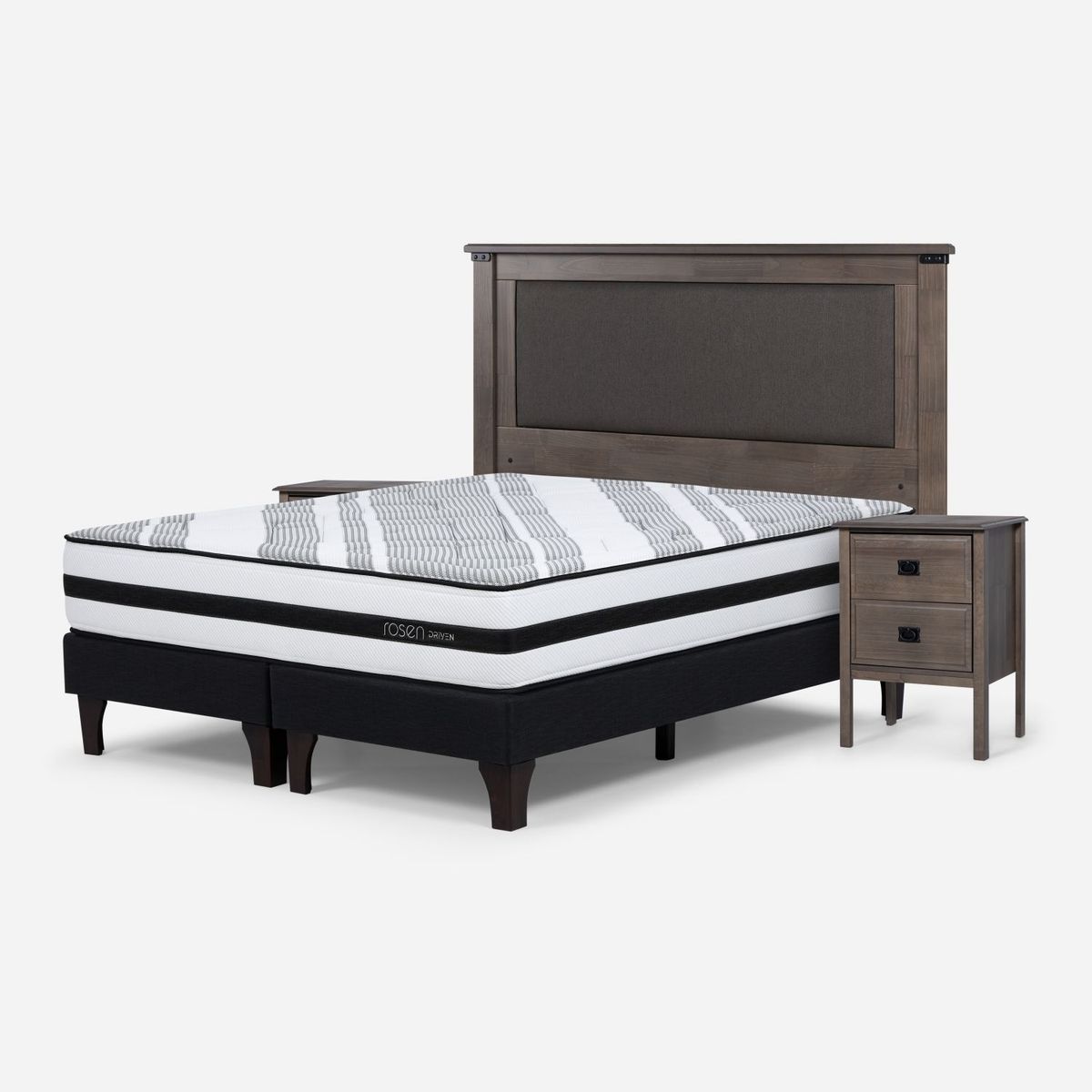 ROSEN - Box Spring Driven King X 2.00 CM Base Dividida + Respaldo + 2 Veladores Rosen