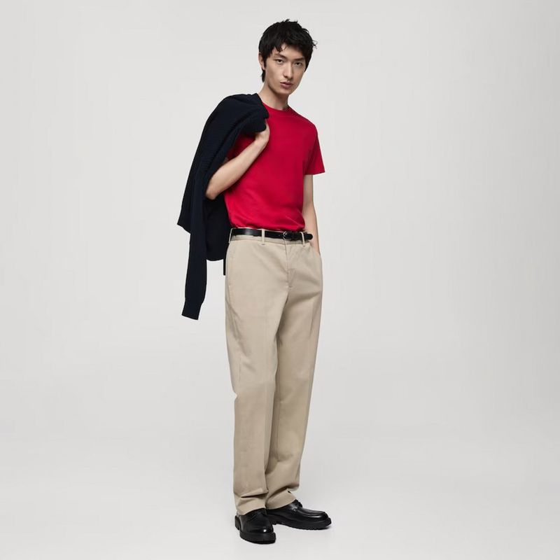 MANGO MAN - Polera Cherlo Manga Corta 100% Algodón Cuello Redondo Hombre Mango Man