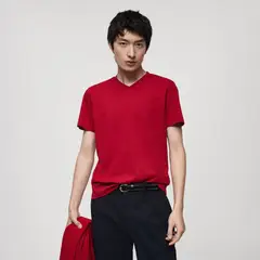 MANGO MAN - Polera 100% Algodón Cuello Pico Slim Fit Hombre