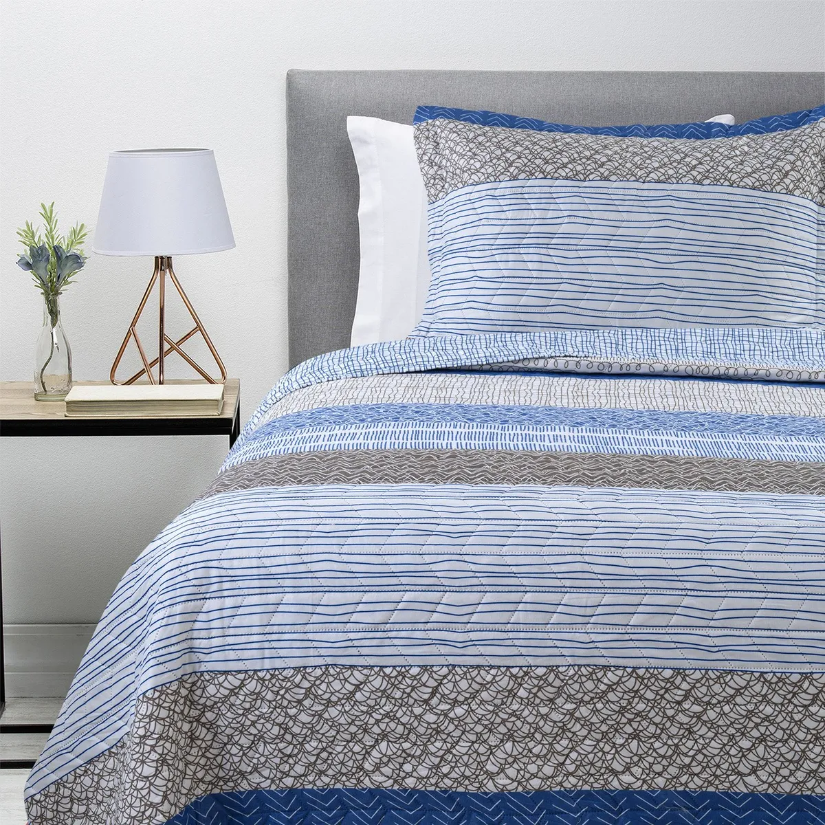 ZAHR - Cubrecama Estampado Azul Zahr