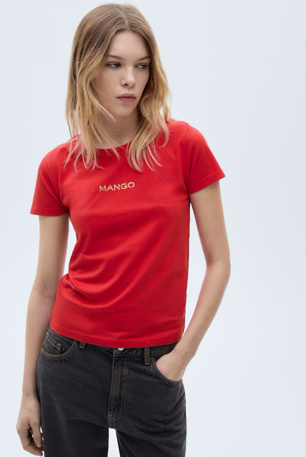 MANGO - Polera Logo 100% Algodón Mujer Mango