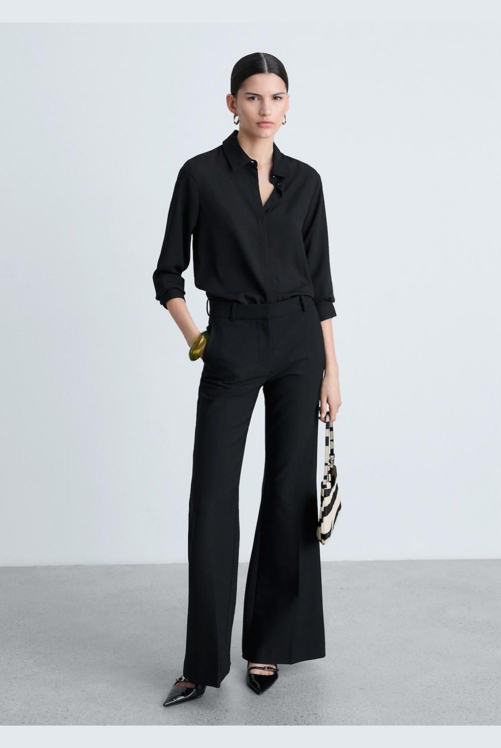 MANGO - Camisa Manga Larga Fluida Mujer Mango