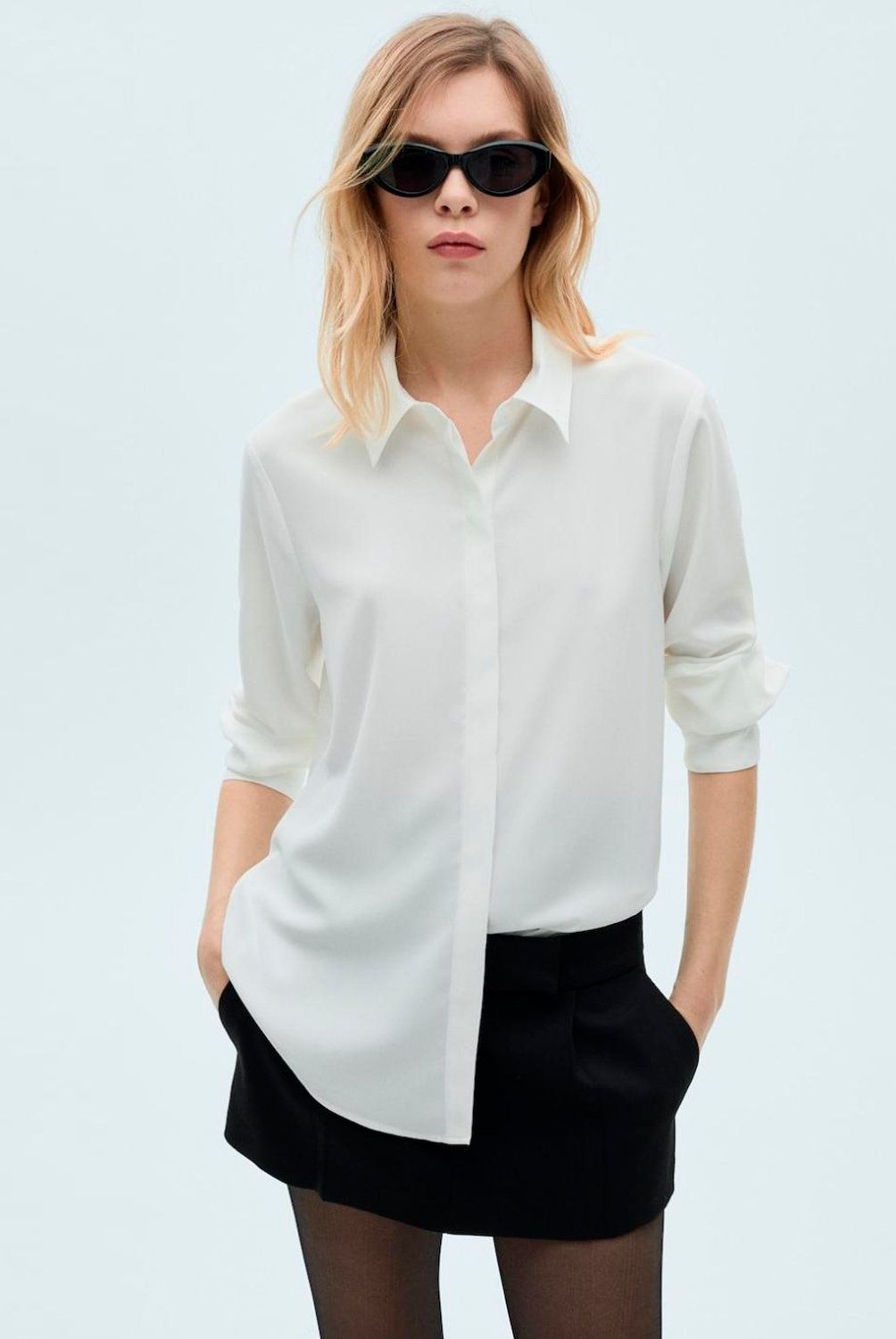 MANGO - Camisa Manga Larga Fluida Mujer Mango