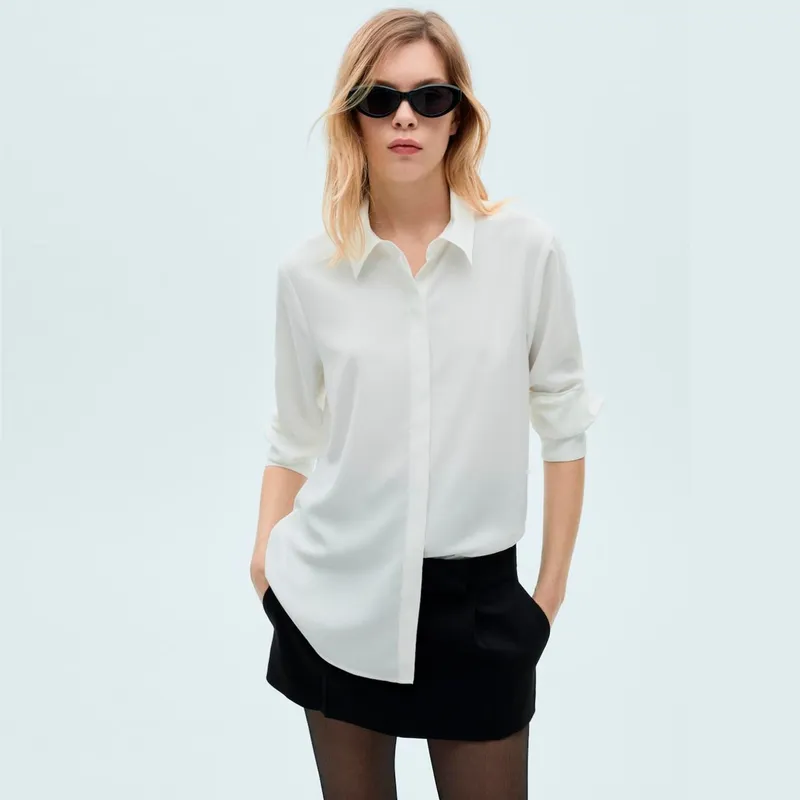 MANGO - Camisa Manga Larga Fluida Mujer Mango