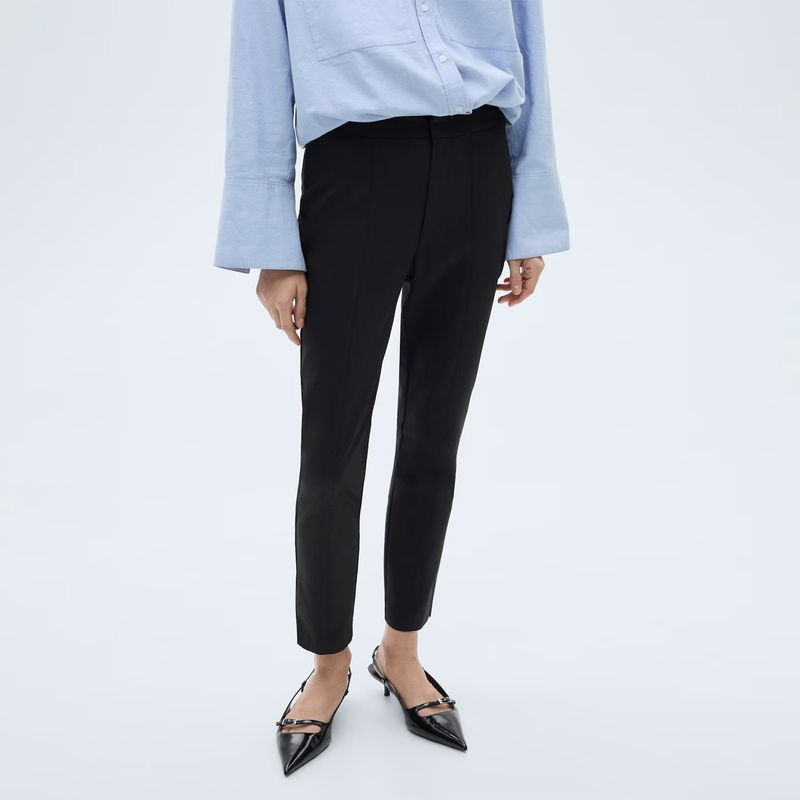 MANGO - Pantalón Recto Algodón Mujer Mango