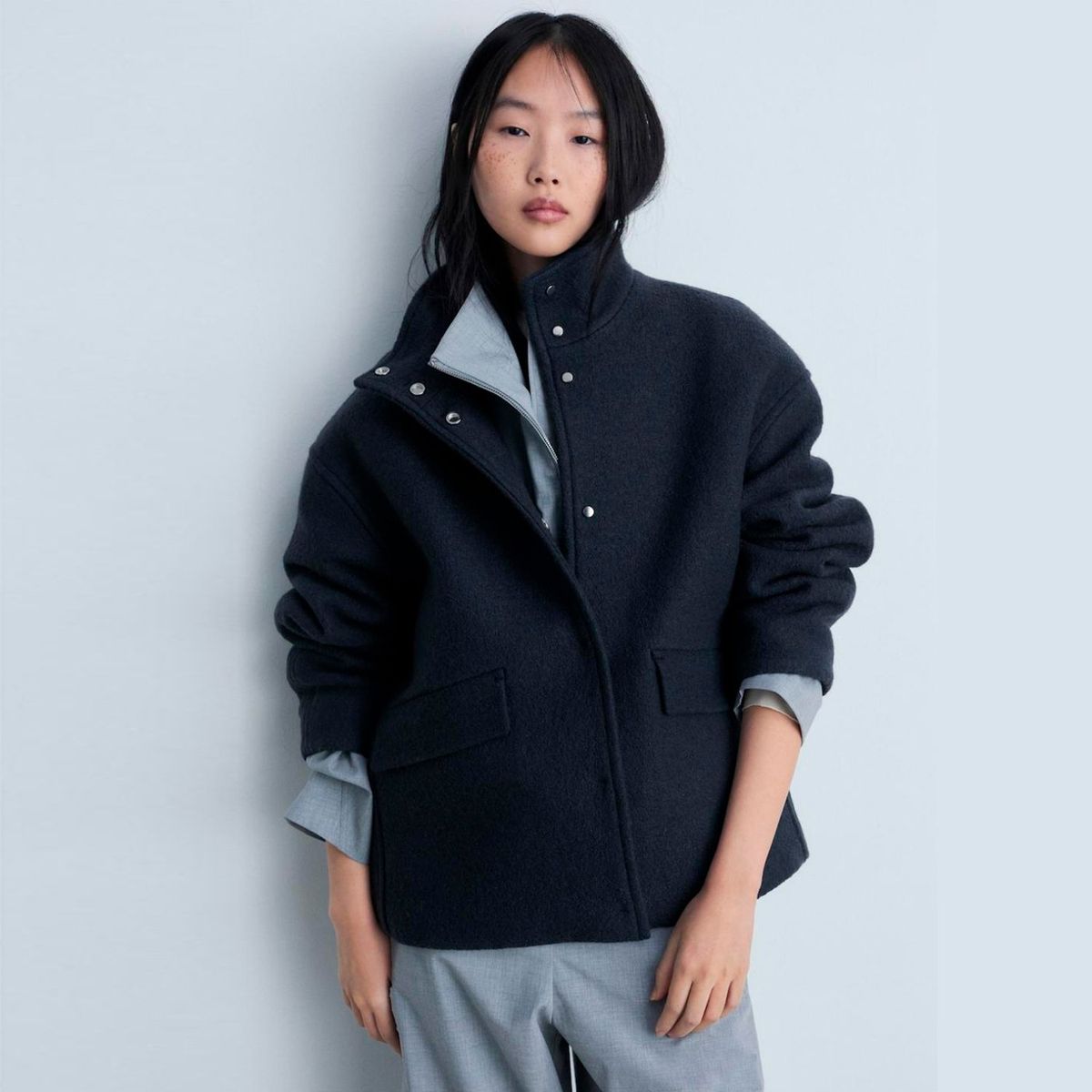 MANGO - Chaqueta Lana Cuello Alto Mujer Mango