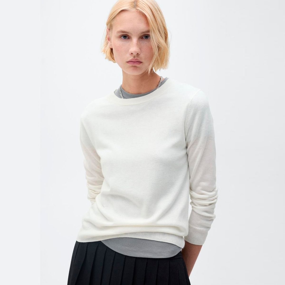 MANGO - Sweater Mezcla Lana Cuello Redondo Mujer Mango