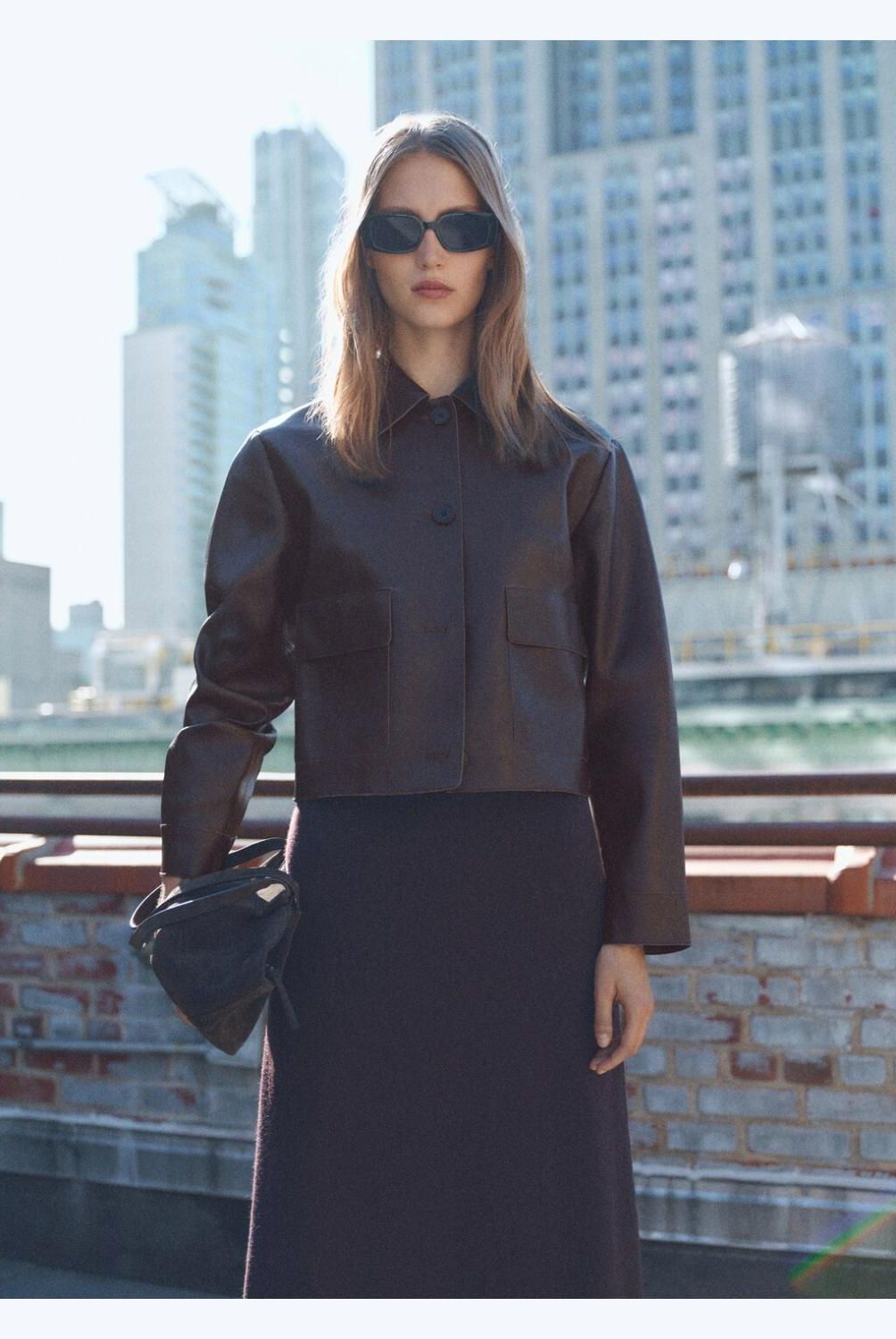MANGO - Chaqueta Efecto Piel Bolsillos Mujer Mango