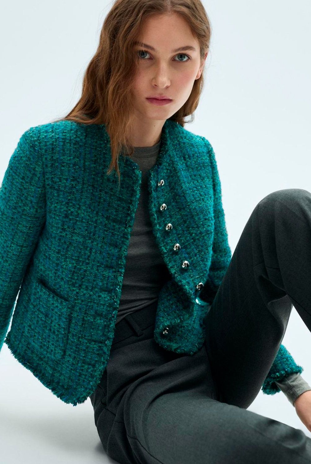 MANGO - Chaqueta Tweed Bolsillos Mujer Mango