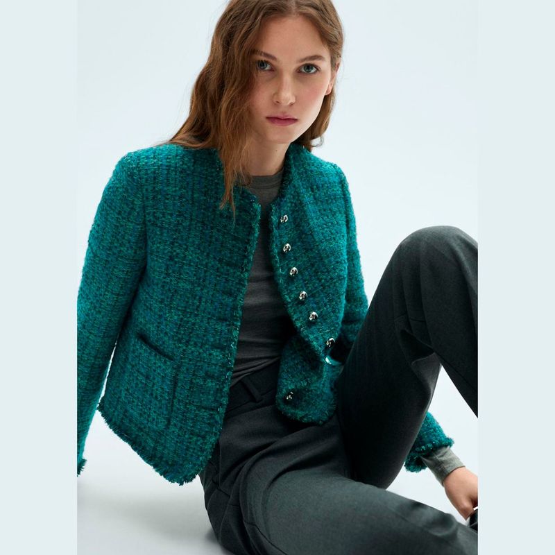 MANGO Chaqueta Tweed Bolsillos Mujer Mango