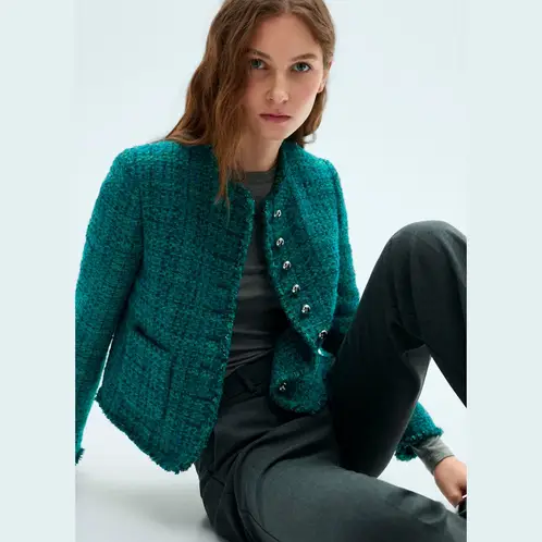 MANGO - Chaqueta Tweed Bolsillos Mujer