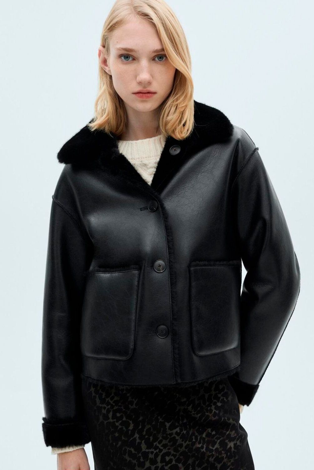 MANGO - Chaqueta Doble Faz Efecto Piel Bolsillos Mujer Mango