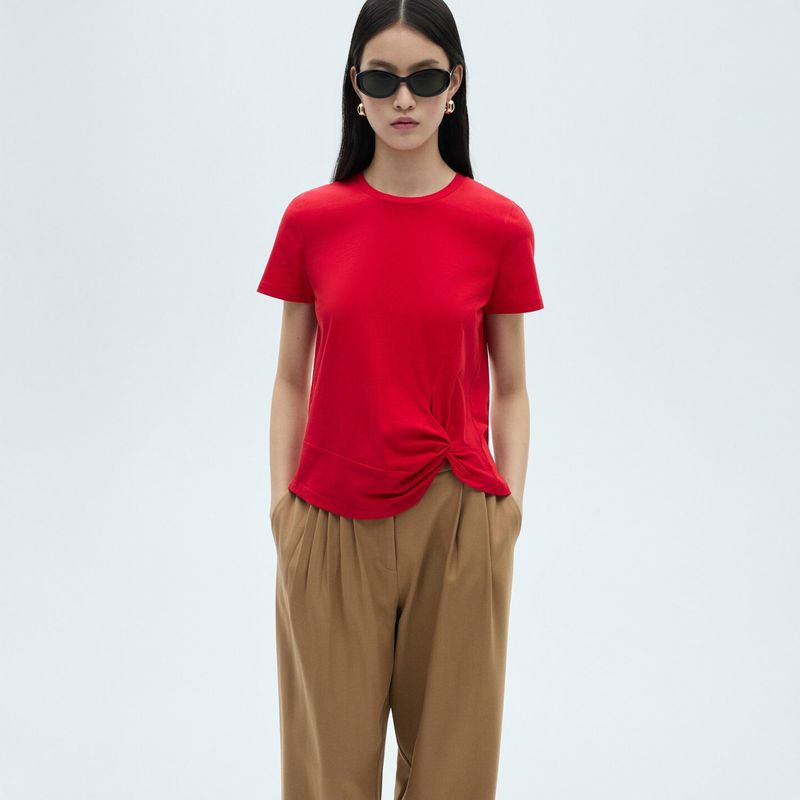 MANGO - Polera Algodón Detalle Nudo Mujer Mango