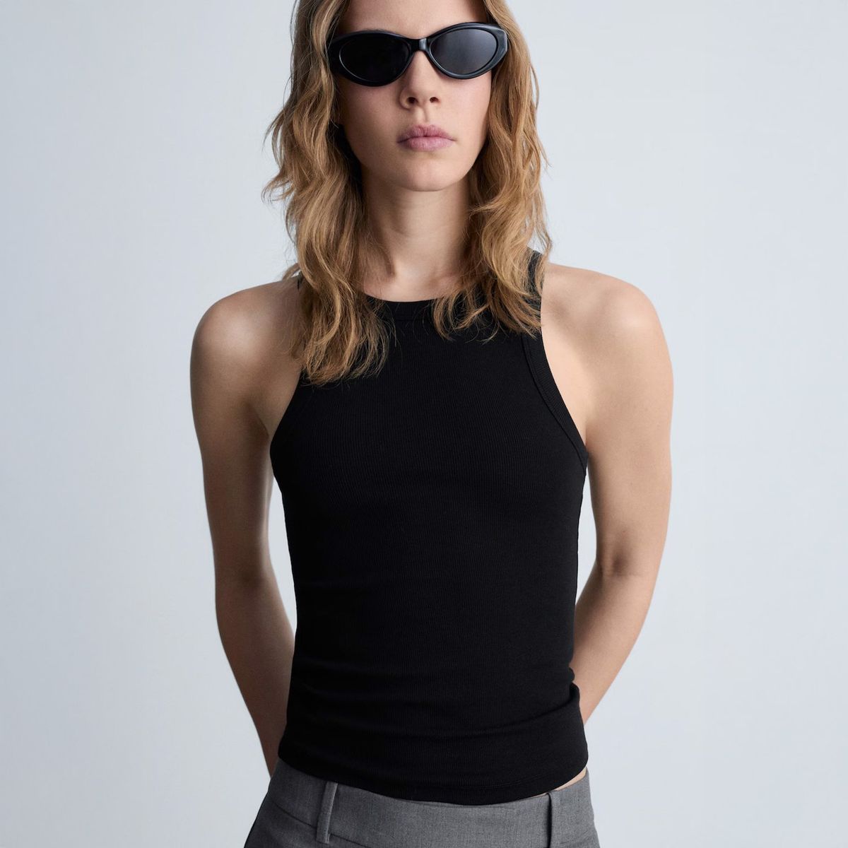 MANGO - Top canalé algodón Mujer Mango