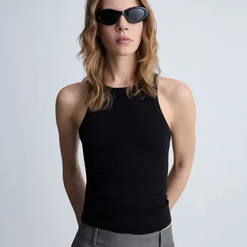 MANGO - Top canalé algodón Mujer