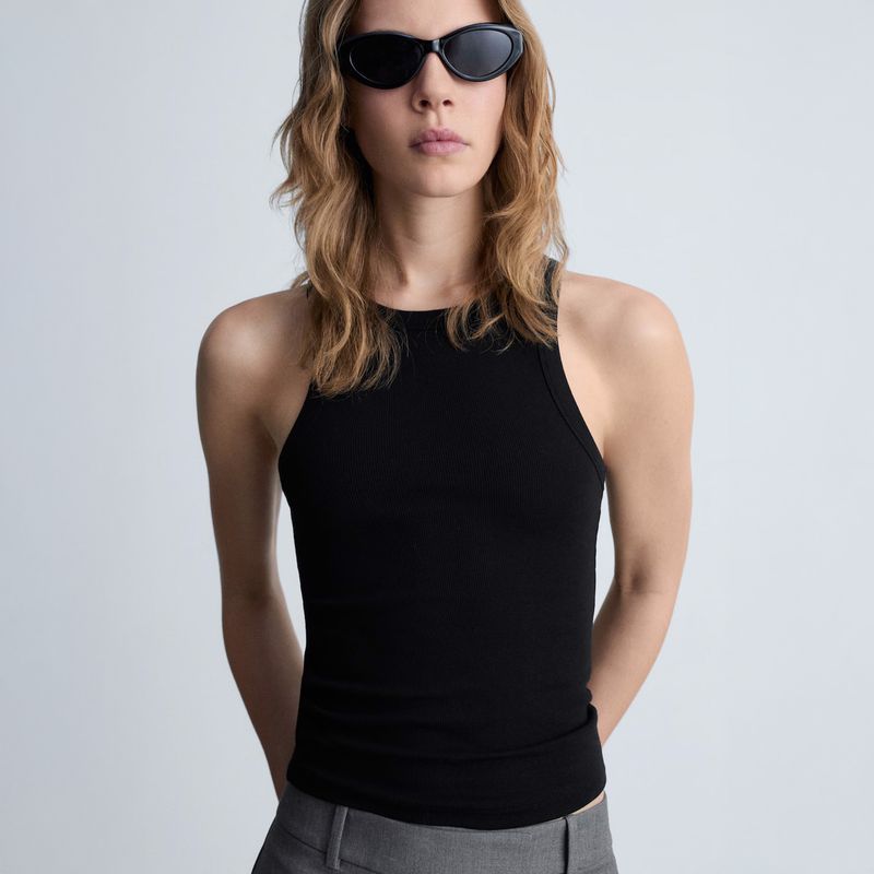 MANGO - Top canalé algodón Mujer Mango