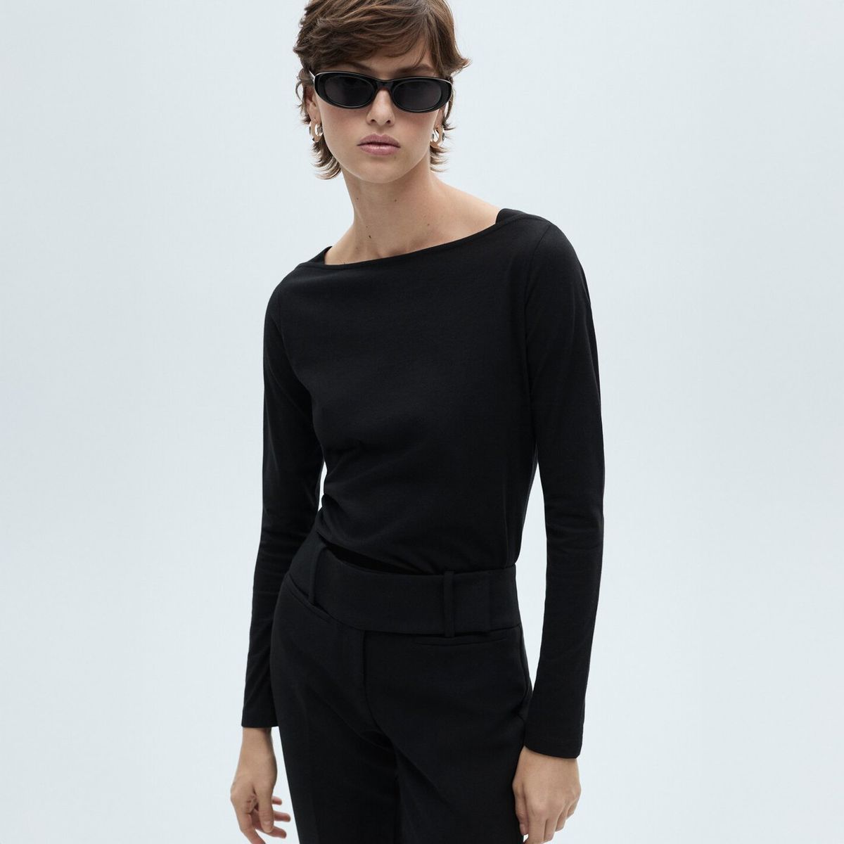 MANGO - Polera Cuello Barco Algodón Mujer Mango