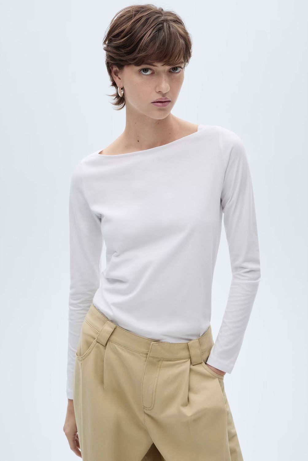 MANGO - Polera Cuello Barco Algodón Mujer Mango