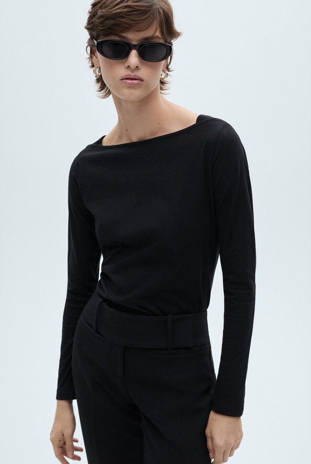 MANGO - Polera Cuello Barco Algodón Mujer Mango