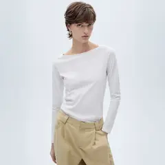 MANGO - Polera Cuello Barco Algodón Mujer